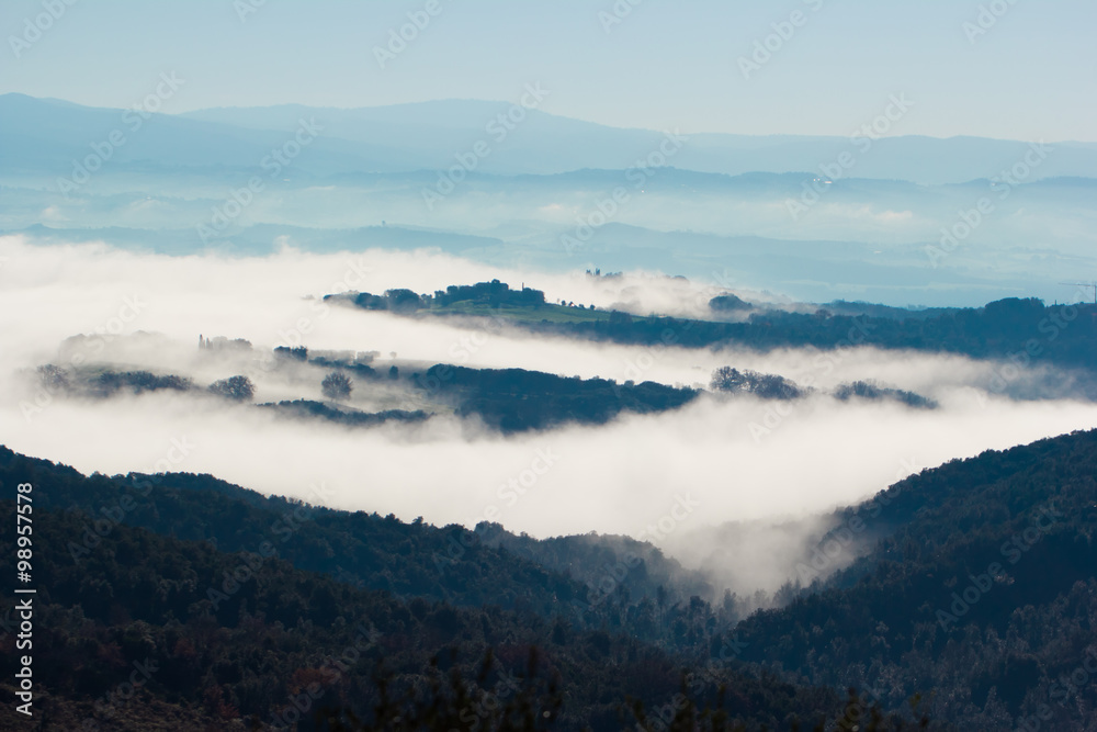valle, nebbia, nuvole, umidità, panorama