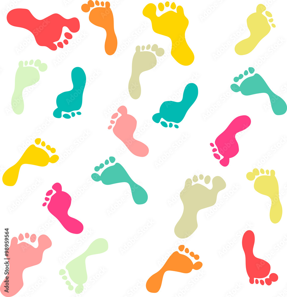 Cute and colorful family footprints seamless pattern white background