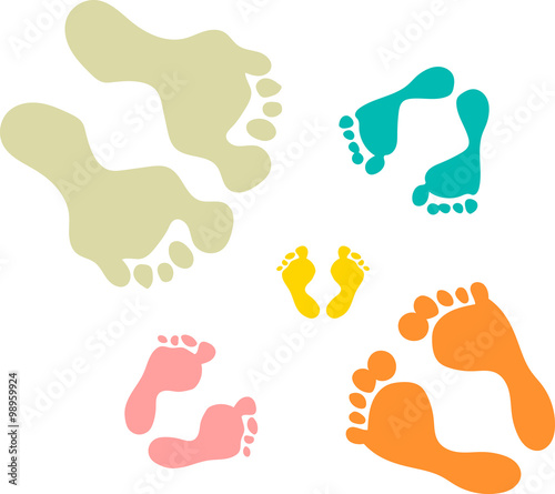 Cute and colorful family footprints white background