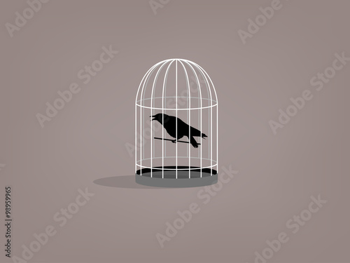 beautiful graphic design of crow in birdcage
