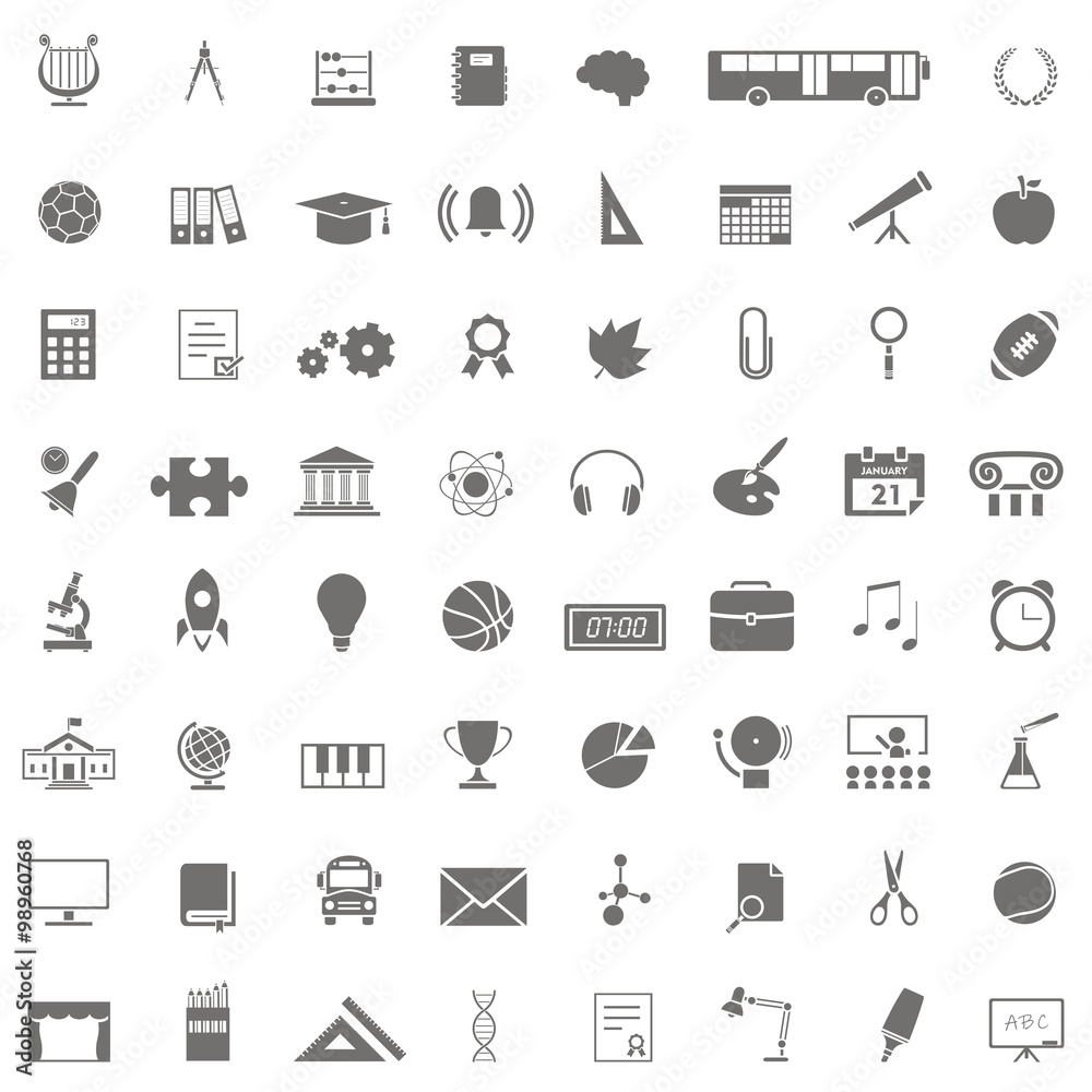 Conjunto de 63 iconos aislados de colegio y educación