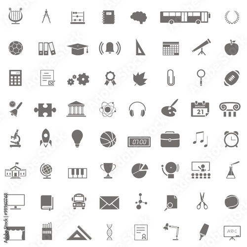 Conjunto de 63 iconos aislados de colegio y educación