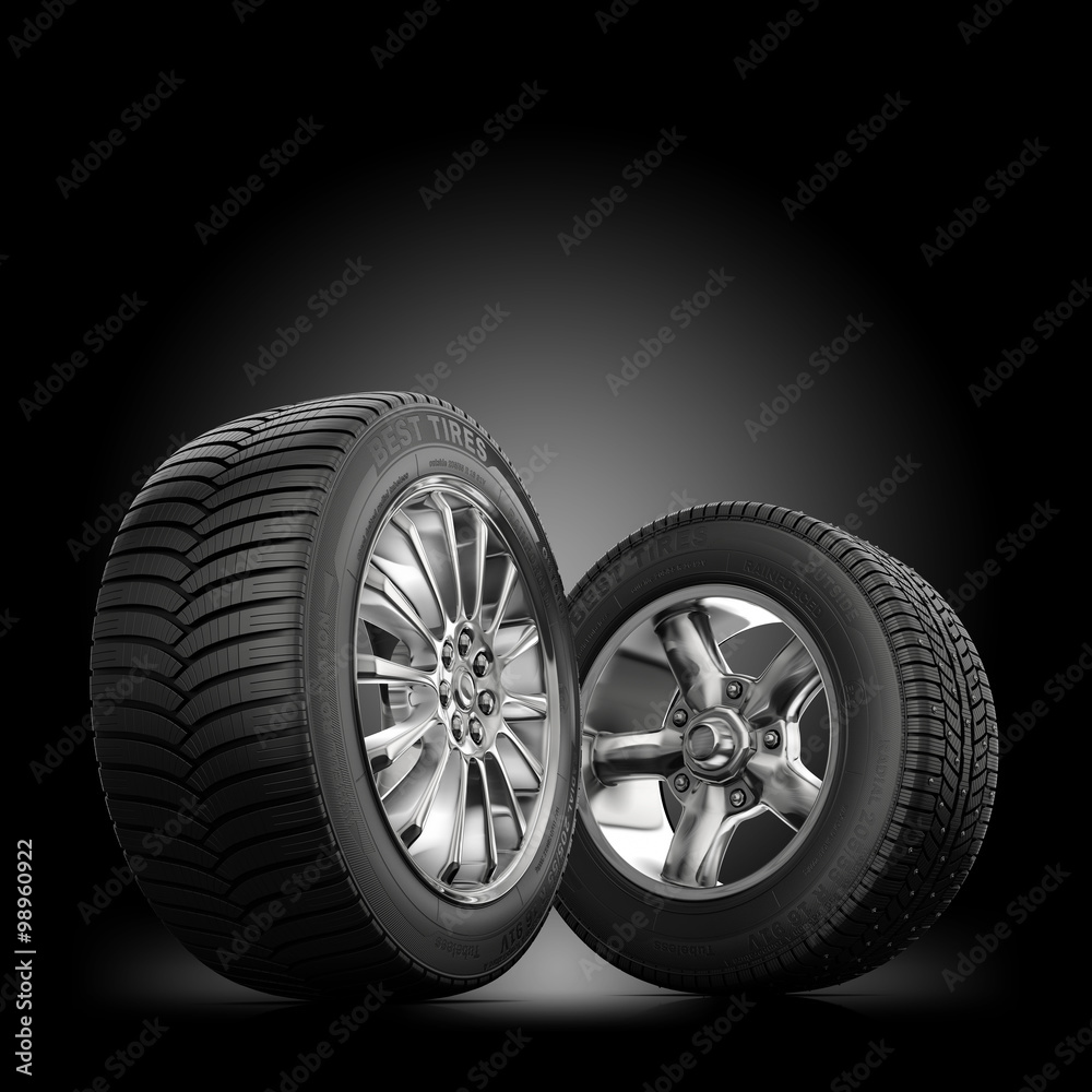 Tires on black background Tires on black background