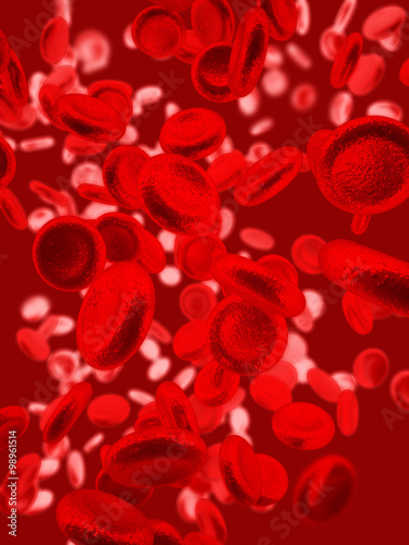 Red blood cells flowing through veins