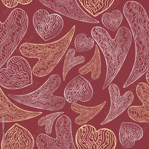 Bright romantic seamless pattern with lace hearts. 