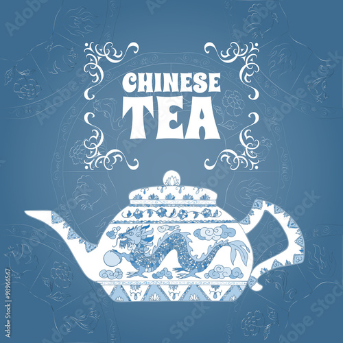 Chinese design featuring oriental ornament and tea pot.