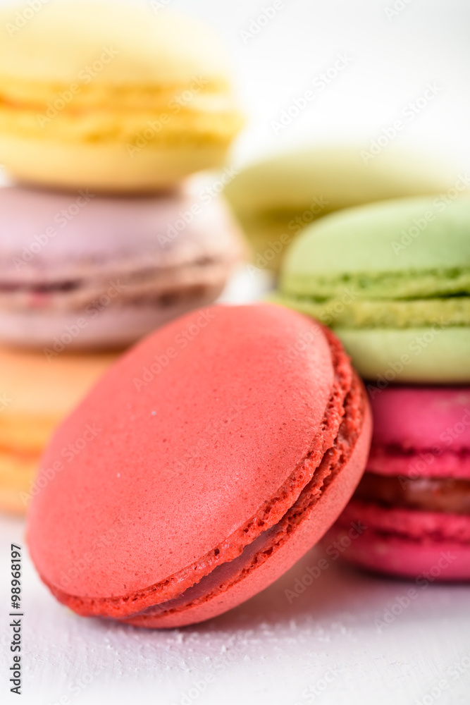 French Macaroons On White Boards Background French Macaroons On White Boards Background