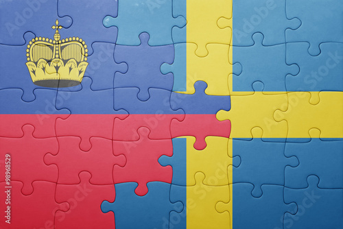 puzzle with the national flag of sweden and liechtenstein