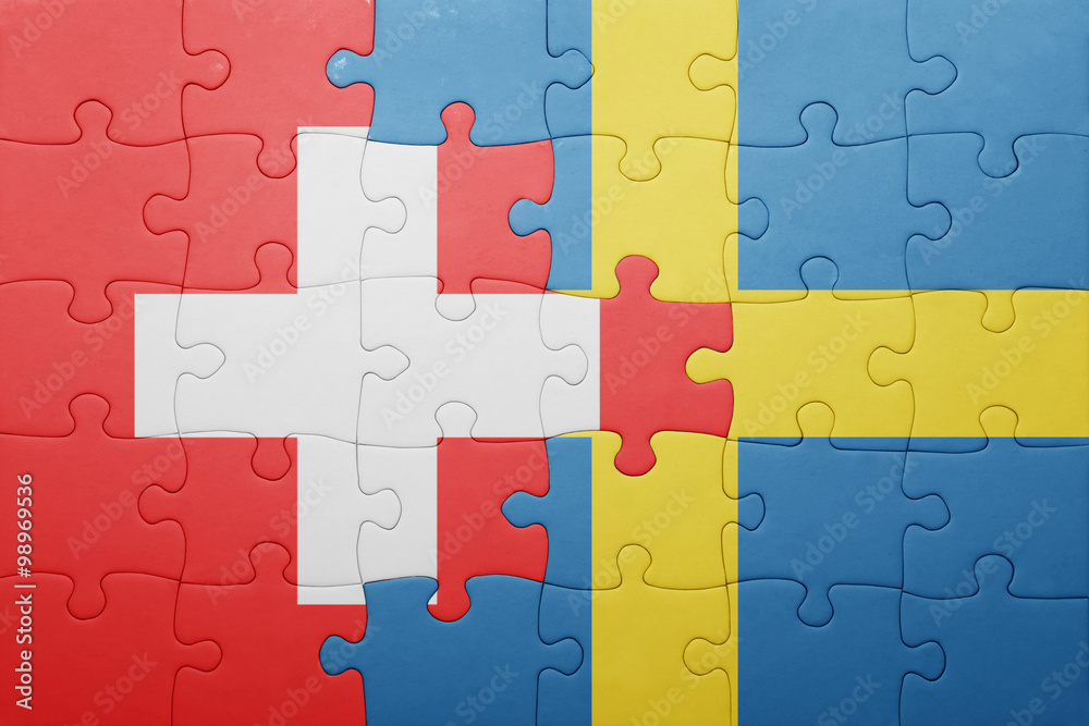 puzzle with the national flag of sweden and switzerland