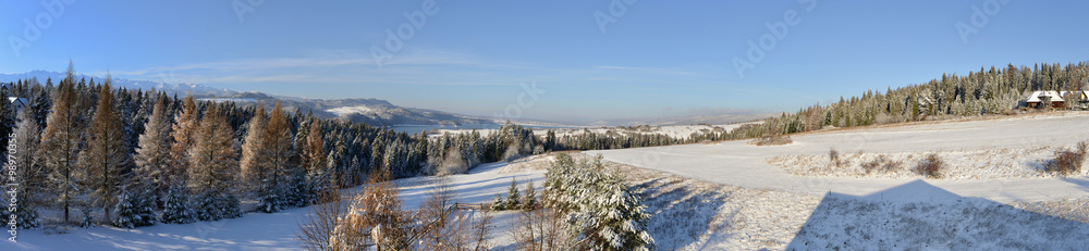 Widok na pieniny i zalew czorsztyński