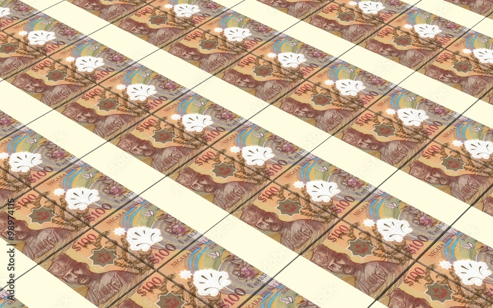 Brunei dollar bills stacks background. Computer generated 3D photo rendering.