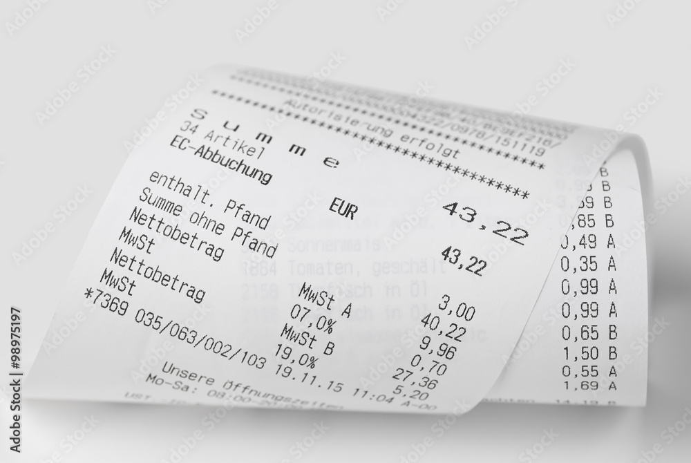 Kassenbon, Kassenzettel. Stock-Foto | Adobe Stock