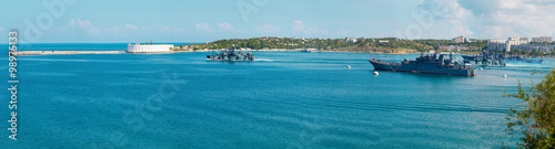 Panorama. Russian warships in the bay.