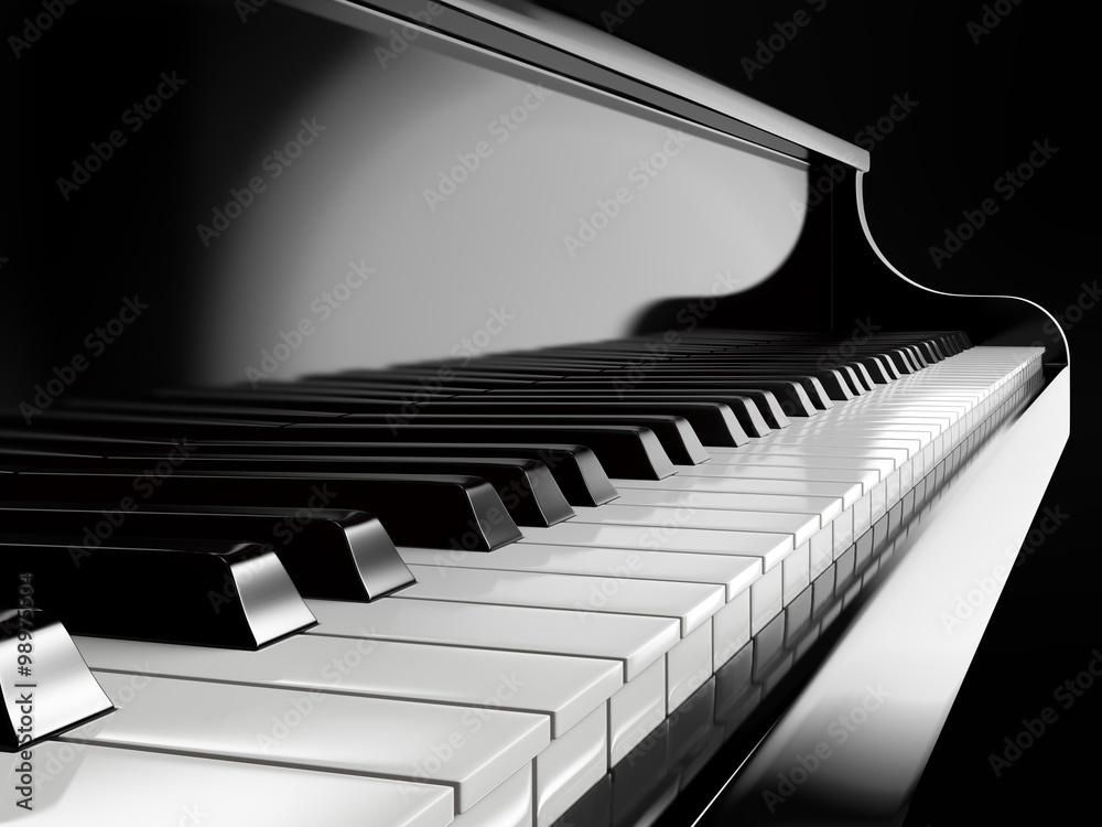 Naklejka premium klawisze fortepianu na czarnym fortepianie