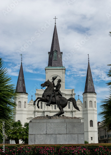 New Orleans Saint Louis Cathedral with Andrew Jackson Statue 