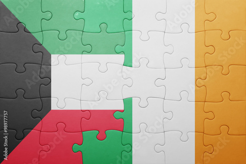 puzzle with the national flag of ireland and kuwait