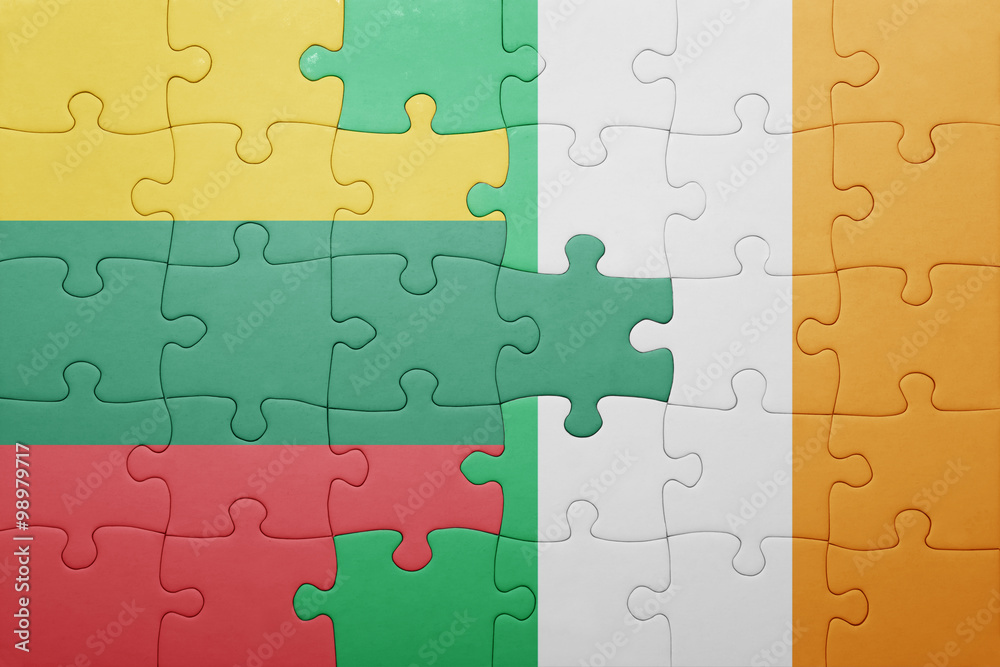 puzzle with the national flag of ireland and lithuania puzzle with the national flag of ireland and lithuania