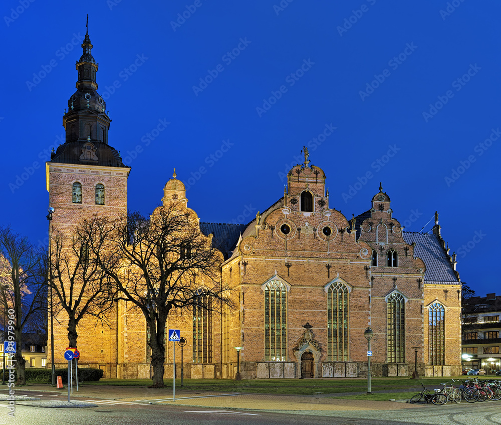 Church of Holy Trinity (Heliga Trefaldighetskyrkan) in Kristianstad at dusk, Sweden
