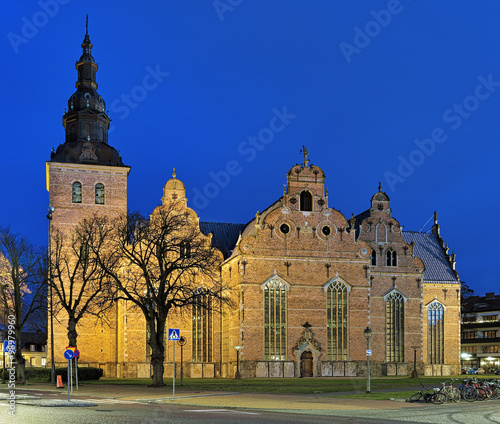 Church of Holy Trinity (Heliga Trefaldighetskyrkan) in Kristianstad at dusk, Sweden photo