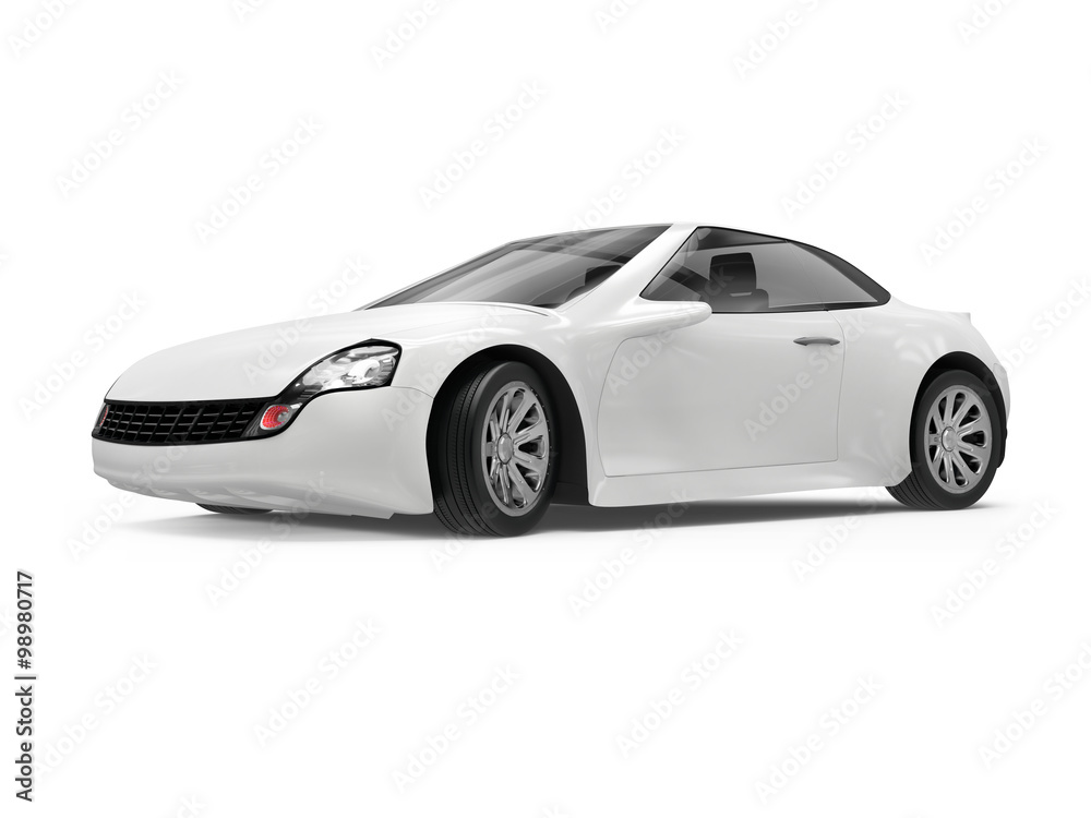 concept of a white sports car on white background, 3d rendered illustration