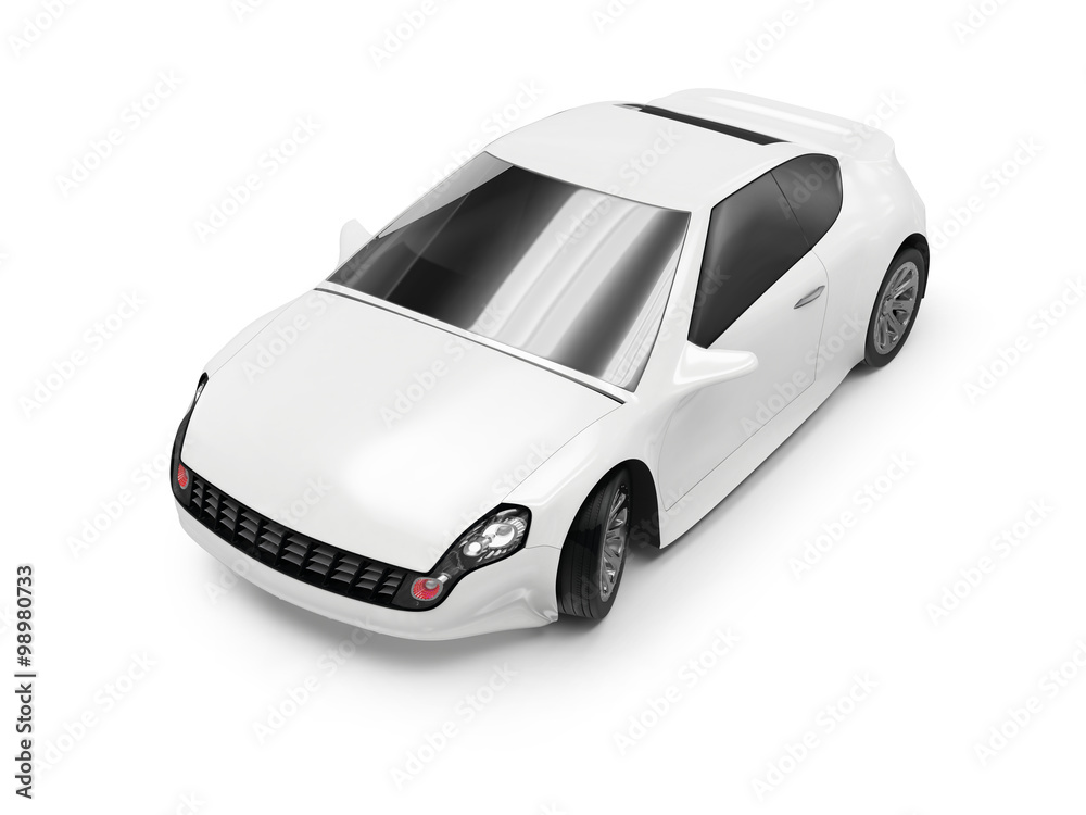 concept of a white sports car on white background, 3d rendered illustration