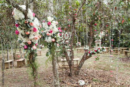 forest decorated with flowers for wedding
