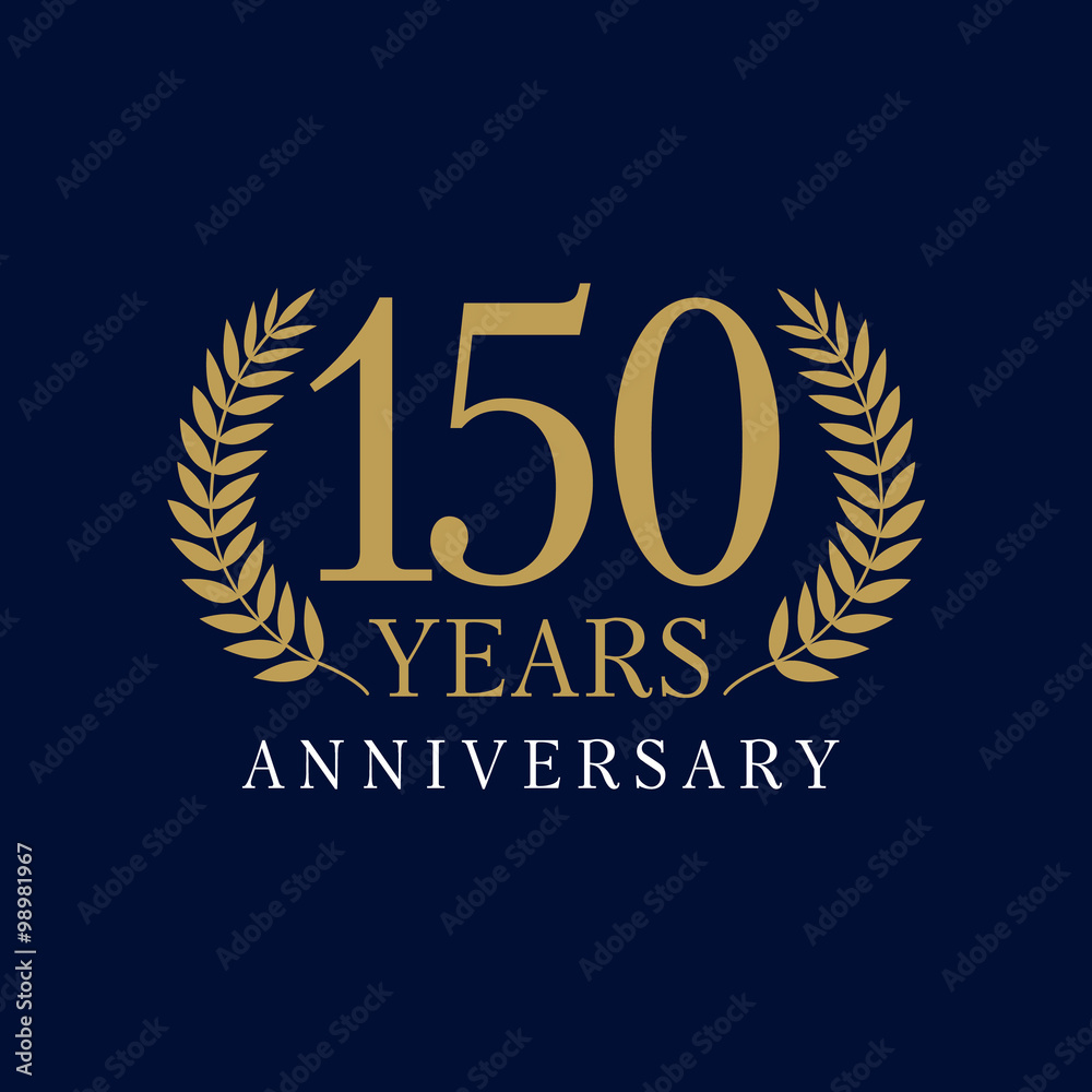 150 anniversary royal logo. Template logo 150th anniversary with a frame in the form of laurel branches and the number 150 150 anniversary royal logo. Template logo 150th anniversary with a frame in the form of laurel branches and the number 150