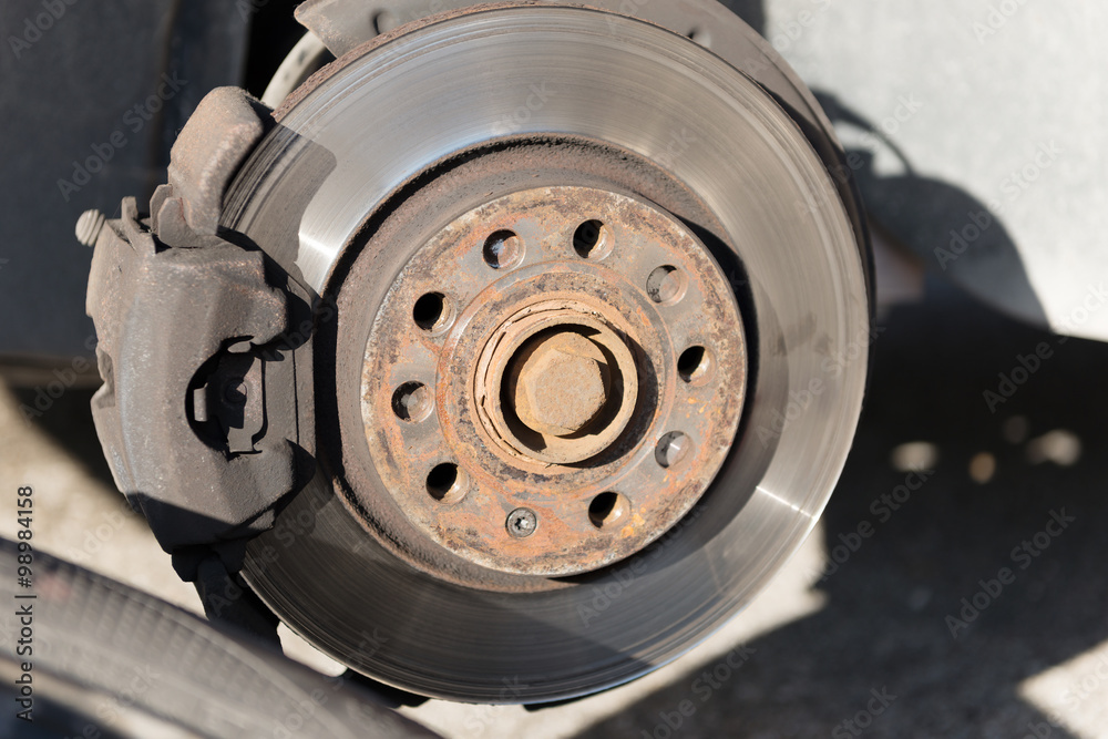 Front Disk brake assembly on a modern car Front Disk brake assembly on a modern car