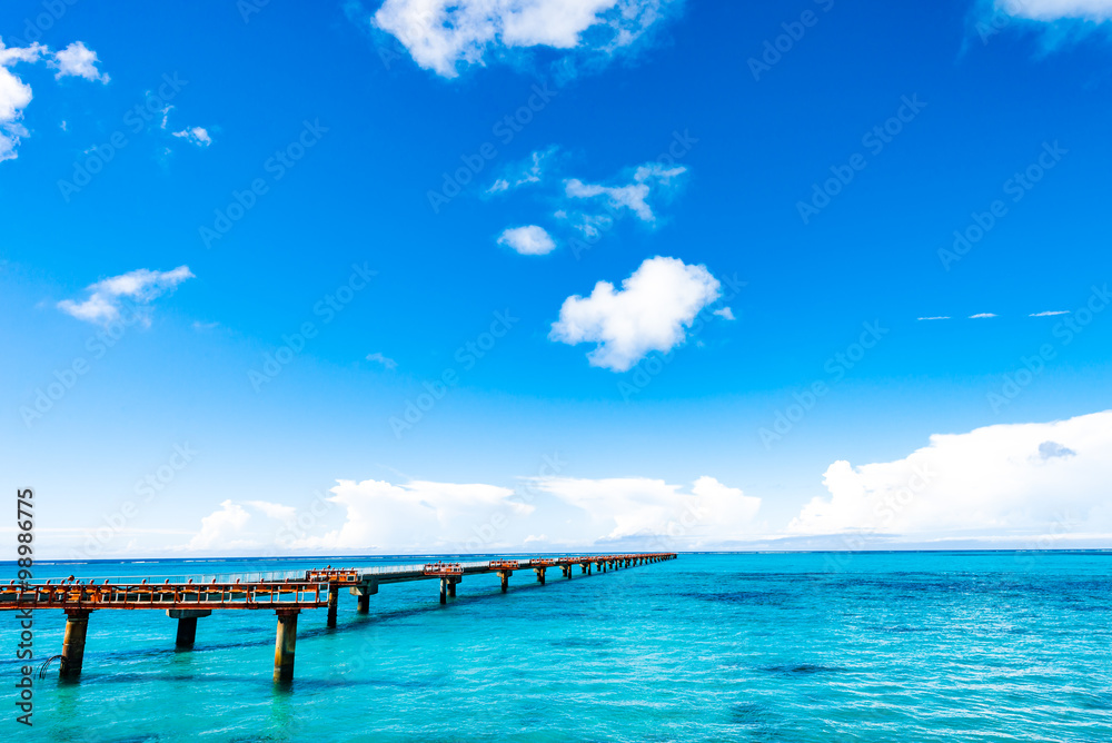Sea, pier, landscape. Okinawa, Japan.