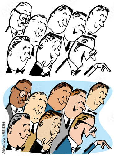 Group of men looking and pointing
