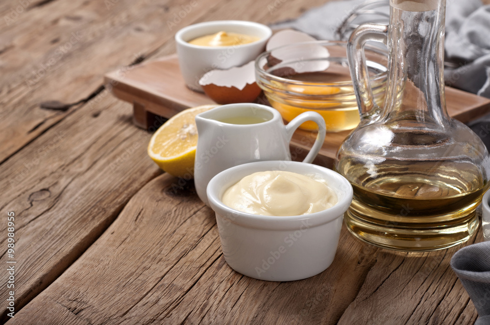 Homemade the mayonnaise with products for making mayonnaise Homemade the mayonnaise with products for making mayonnaise