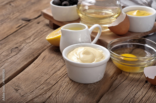 Homemade the mayonnaise with products for making mayonnaise