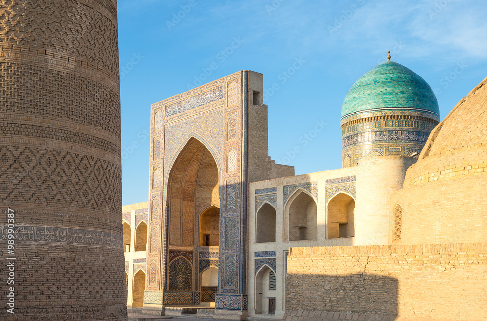 Uzbekistan, Bukhara, the Kalon minaret and the Mir-i-Arab madrassah in the background