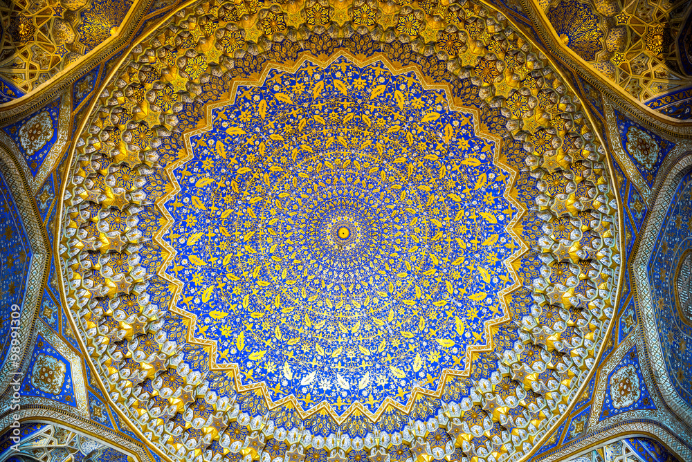 Uzbekistan, Samarkand, the wonderful decorations of the Bibi Khanim mosque inside