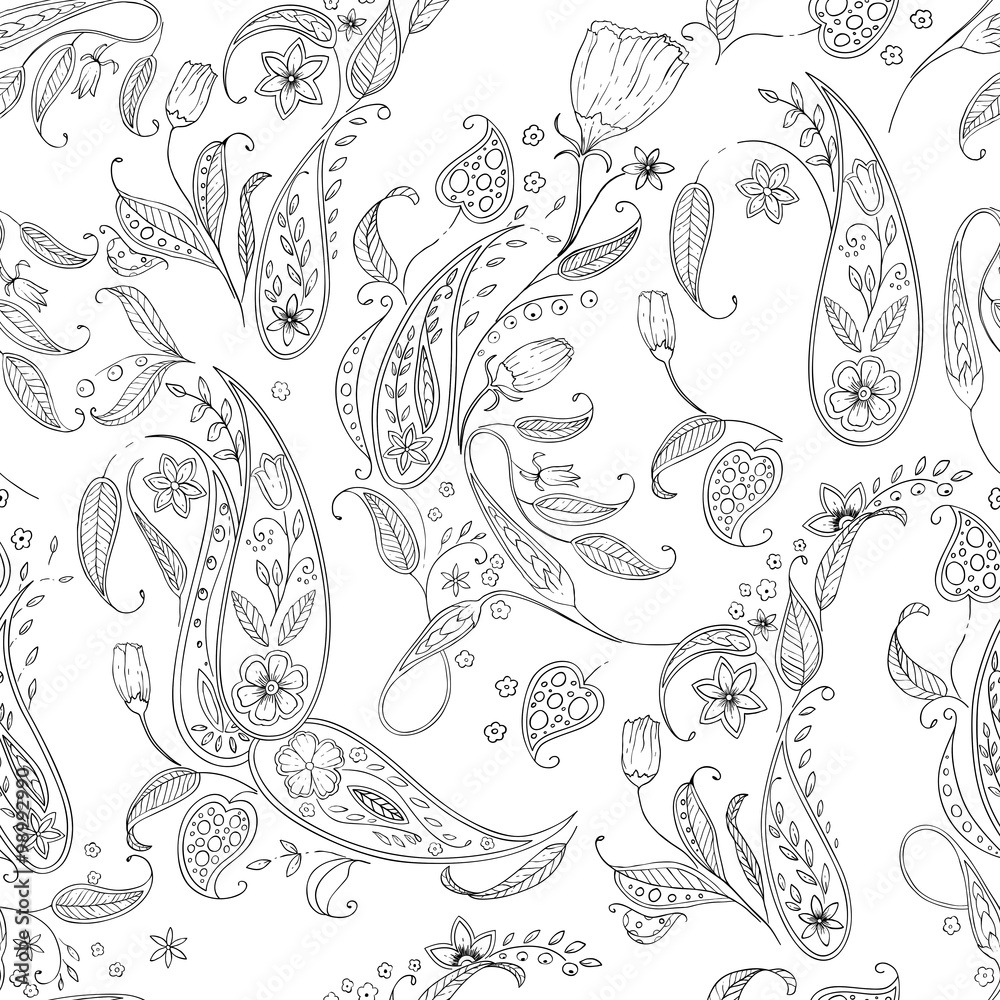 Paisley seamless pattern. Coloring page