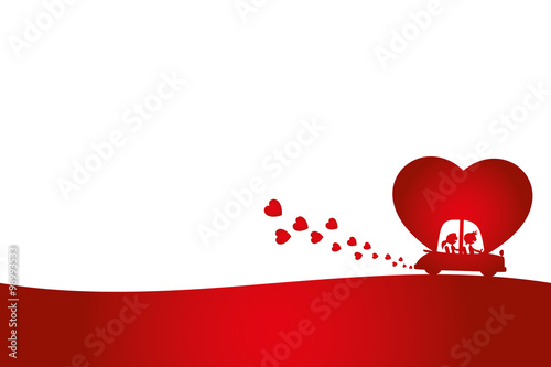Red car in the form of heart background with space for text