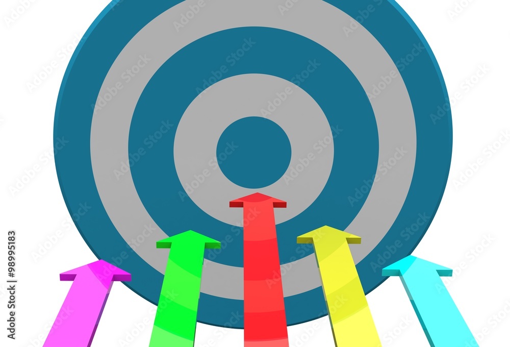 Red Arrow Pointing To Center Of Target. Success Winning Concept Red Arrow Pointing To Center Of Target. Success Winning Concept