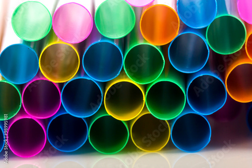 Closeup Colorful drinking straws