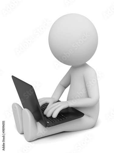 3d people working on a laptop computer. 3d image. Isolated white background.