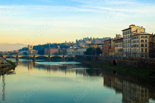 Cityscape of Florence and Arno river seen from Ponte Vecchio