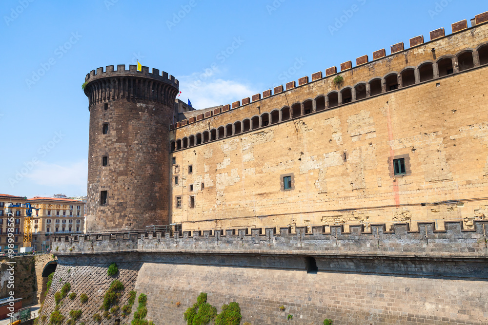 Tower and wall of the Castel Nouvo in Naples