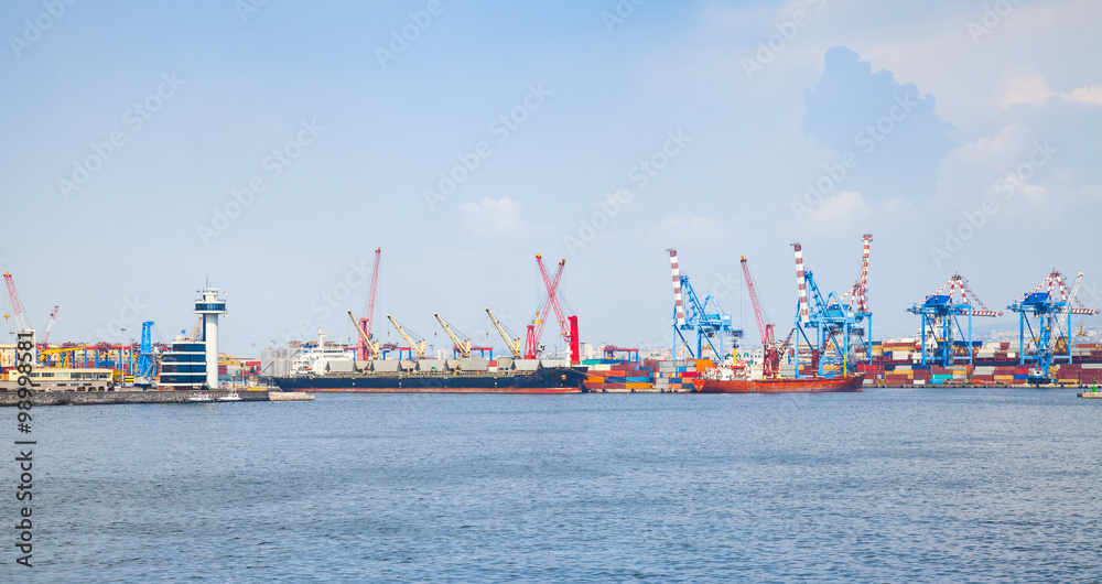 Fototapeta premium Port of Naples, cargo ships, container terminal