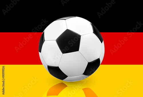 Realistic soccer ball   football on German flag background. Vector illustration.