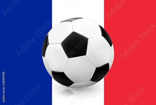 Realistic soccer ball   football on French flag background. Vector illustration.