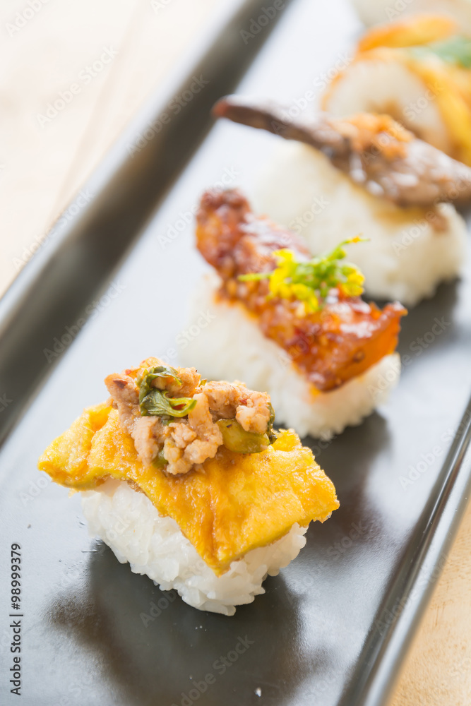 omelet with spicy pork sushi omelet with spicy pork sushi