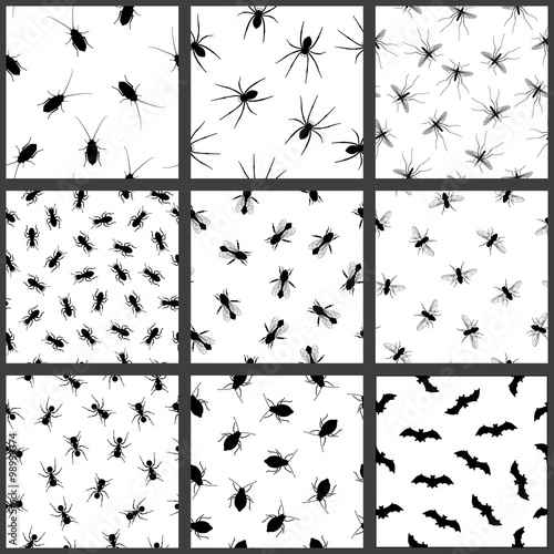 Pest and insect seamless pattern set