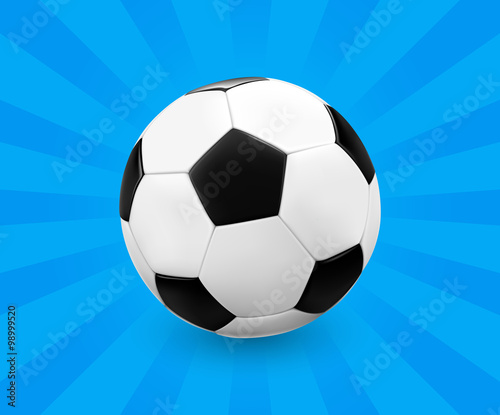 Soccer ball   football on blue background with light rays. Vector illustration.