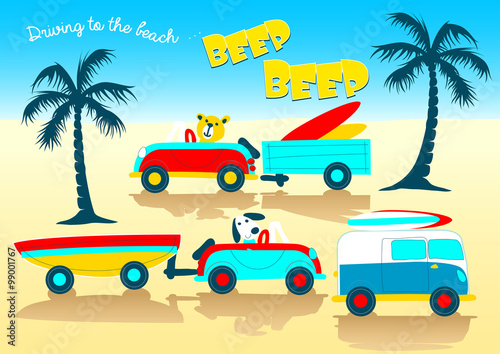 Animals driving to the beach beep beep © adamfaheydesigns