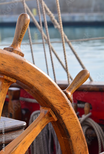 The helm of an old sailing ship