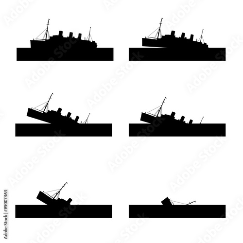 ship sinking vector in black color